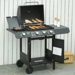 Outsunny Deluxe Gas Barbecue Grill 3+1 Burner Garden BBQ W/ Large Cooking Area 4 Outsunny Deluxe Gas Barbecue Grill 3+1 Burner Garden BBQ W/ Large Cooking Area -Outsunny store 31846930 3