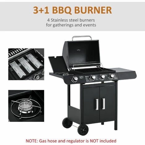 Outsunny Deluxe Gas Barbecue Grill 3+1 Burner Garden BBQ w/ Large Cooking Area Outsunny Deluxe Gas Barbecue Grill 3+1 Burner Garden BBQ W/ Large Cooking Area -Outsunny store 31846930 5