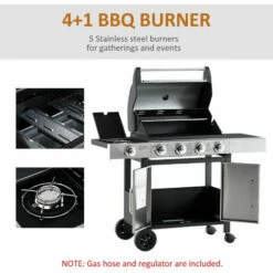 Outsunny Deluxe Gas Barbecue Grill 4+1 Burner Garden BBQ W/ Large Cooking Area -Outsunny store 31846935 5