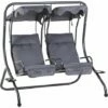 Outsunny Canopy Swing 2 Separate Relax Chairs W/ Handrails, Cup Holders Grey -Outsunny store 31846936 1