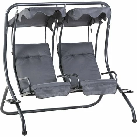 Outsunny Canopy Swing 2 Separate Relax Chairs w/ Handrails, Cup Holders Grey Outsunny Canopy Swing 2 Separate Relax Chairs W/ Handrails, Cup Holders Grey -Outsunny store 31846936 1