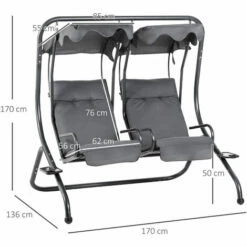 Outsunny Canopy Swing 2 Separate Relax Chairs W/ Handrails, Cup Holders Grey 3 Outsunny Canopy Swing 2 Separate Relax Chairs W/ Handrails, Cup Holders Grey -Outsunny store 31846936 2
