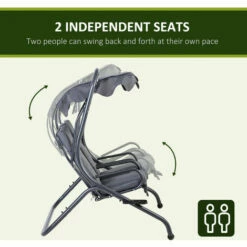 Outsunny Canopy Swing 2 Separate Relax Chairs W/ Handrails, Cup Holders Grey 5 Outsunny Canopy Swing 2 Separate Relax Chairs W/ Handrails, Cup Holders Grey -Outsunny store 31846936 4