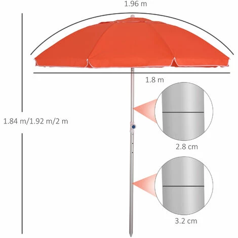 Outsunny 1.96m Arced Beach Umbrella 3-Angle Canopy W/ Aluminium Frame Bag Orange 4 Outsunny 1.96m Arced Beach Umbrella 3-Angle Canopy W/ Aluminium Frame Bag Orange - Image 2