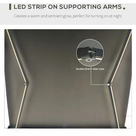 Outsunny 3x2.5m LED Light Cassette Electric/Manual Awning Window Sun Shade Grey Outsunny 3x2.5m LED Light Cassette Electric/Manual Awning Window Sun Shade Grey -Outsunny store 31991852 5