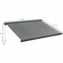 Outsunny 3x2.5m Electric Motorised Awning Door Window Shade W/ Cassette Grey -Outsunny store 31991854 2