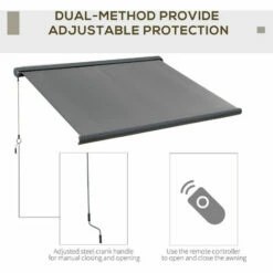 Outsunny 3.5x3m Electric Motorised Awning Door Window Shade W/ Cassette Grey -Outsunny store 31991856 4