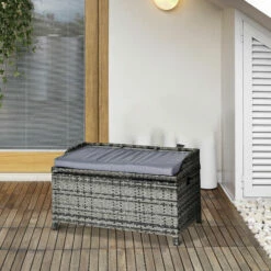 Outsunny Patio Rattan Wicker Storage Basket Box Bench Seat Furniture W/ Cushion -Outsunny store 31991859 3