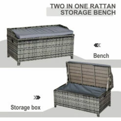 Outsunny Patio Rattan Wicker Storage Basket Box Bench Seat Furniture W/ Cushion -Outsunny store 31991859 4