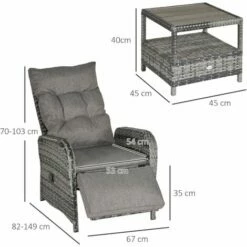 Outsunny 3 PCs Rattan Chaise Lounge Sofa Set W/ Cushion For Patio Yard Porch -Outsunny store 31991874 2