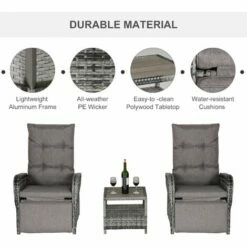 Outsunny 3 PCs Rattan Chaise Lounge Sofa Set W/ Cushion For Patio Yard Porch -Outsunny store 31991874 4