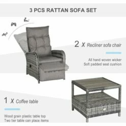 Outsunny 3 PCs Rattan Chaise Lounge Sofa Set W/ Cushion For Patio Yard Porch -Outsunny store 31991874 5