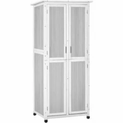Outsunny Wooden Garden Cabinet 3-Tier Double-door Storage Shed 77x58x175cm Grey