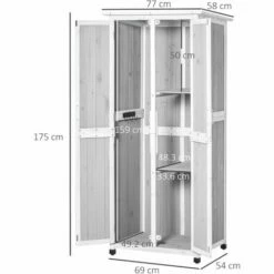 Alternative view of Outsunny Wooden Garden Cabinet 3-Tier Double-door Storage Shed 77x58x175cm Grey