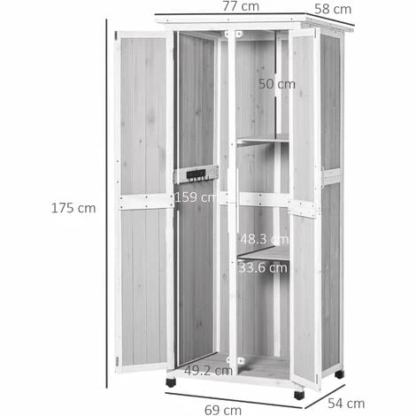Outsunny Wooden Garden Cabinet 3-Tier Double-door Storage Shed 77x58x175cm Grey 4 Outsunny Wooden Garden Cabinet 3-Tier Double-door Storage Shed 77x58x175cm Grey - Image 2