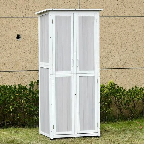 Outsunny Wooden Garden Cabinet 3-Tier Double-door Storage Shed 77x58x175cm Grey 5 Outsunny Wooden Garden Cabinet 3-Tier Double-door Storage Shed 77x58x175cm Grey - Image 3