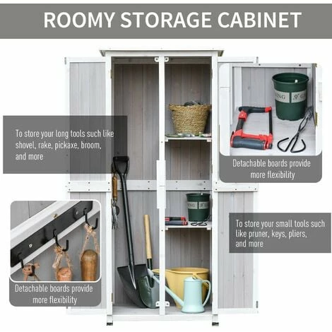 Outsunny Wooden Garden Cabinet 3-Tier Double-door Storage Shed 77x58x175cm Grey 6 Outsunny Wooden Garden Cabinet 3-Tier Double-door Storage Shed 77x58x175cm Grey - Image 4
