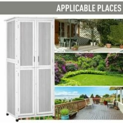 Outsunny Wooden Garden Cabinet 3-Tier Double-door Storage Shed 77x58x175cm Grey 11 Outsunny Wooden Garden Cabinet 3-Tier Double-door Storage Shed 77x58x175cm Grey -Outsunny store 31998368 5
