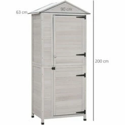 Outsunny Wooden Garden Cabinet 4-Tier Storage Shed W/ Hook Foot Pad Light Grey -Outsunny store 31998370 2