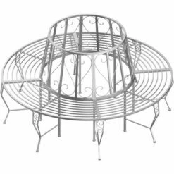 Outsunny 160cm Garden Round Tree Bench Outdoor Chair Metal Patio Circular Seat