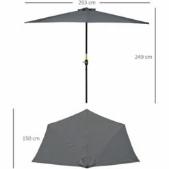 Alternative view of Outsunny 3(m) Half Round Parasol Garden Sun Umbrella Metal W/ Crank Grey