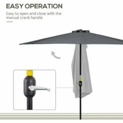 Outsunny 3(m) Half Round Parasol Garden Sun Umbrella Metal W/ Crank Grey -Outsunny store 3205783 5