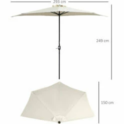 Outsunny 3(m) Half Round Parasol Garden Sun Umbrella Metal W/ Crank Cream White 3 Outsunny 3(m) Half Round Parasol Garden Sun Umbrella Metal W/ Crank Cream White -Outsunny store 3205784 2