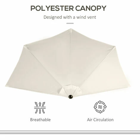 Outsunny 3(m) Half Round Parasol Garden Sun Umbrella Metal w/ Crank Cream White Outsunny 3(m) Half Round Parasol Garden Sun Umbrella Metal W/ Crank Cream White -Outsunny store 3205784 5