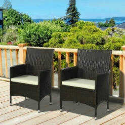 Outsunny 2PC Outdoor Rattan Armchair Wicker Dining Chair Set For Garden Coffee -Outsunny store 3205787 3