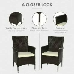 Outsunny 2PC Outdoor Rattan Armchair Wicker Dining Chair Set For Garden Coffee -Outsunny store 3205787 4