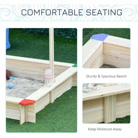 Outsunny Kids Wooden Cabana Sandbox Children Outdoor Playset w/ Bench Canopy Outsunny Kids Wooden Cabana Sandbox Children Outdoor Playset W/ Bench Canopy -Outsunny store 32139180 4
