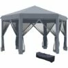 Outsunny 3.2m Pop Up Gazebo Hexagonal Canopy Tent Outdoor W/Sidewalls Grey