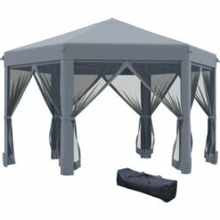 Outsunny 3.2m Pop Up Gazebo Hexagonal Canopy Tent Outdoor W/Sidewalls Grey