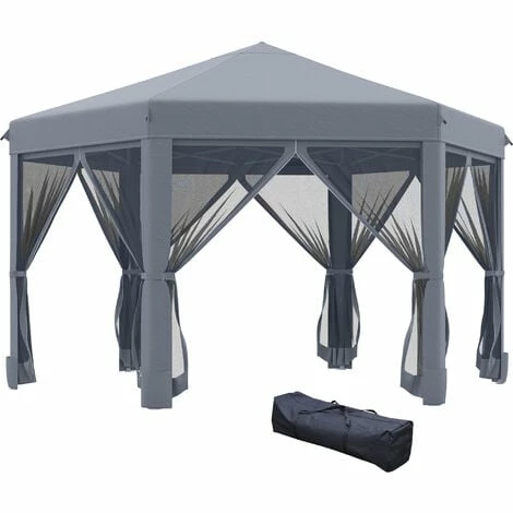 Outsunny 3.2m Pop Up Gazebo Hexagonal Canopy Tent Outdoor w/Sidewalls Grey Outsunny 3.2m Pop Up Gazebo Hexagonal Canopy Tent Outdoor W/Sidewalls Grey -Outsunny store 32170475 1