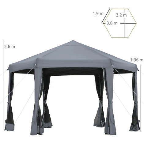 Outsunny 3.2m Pop Up Gazebo Hexagonal Canopy Tent Outdoor w/Sidewalls Grey Outsunny 3.2m Pop Up Gazebo Hexagonal Canopy Tent Outdoor W/Sidewalls Grey -Outsunny store 32170475 2