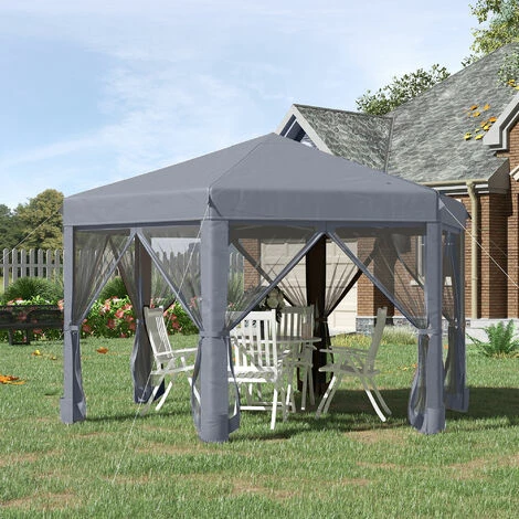 Outsunny 3.2m Pop Up Gazebo Hexagonal Canopy Tent Outdoor w/Sidewalls Grey Outsunny 3.2m Pop Up Gazebo Hexagonal Canopy Tent Outdoor W/Sidewalls Grey -Outsunny store 32170475 3