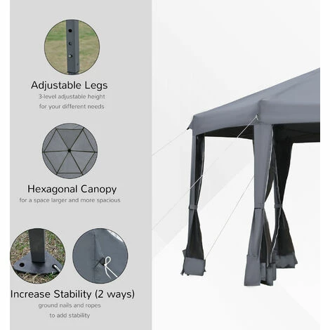 Outsunny 3.2m Pop Up Gazebo Hexagonal Canopy Tent Outdoor w/Sidewalls Grey Outsunny 3.2m Pop Up Gazebo Hexagonal Canopy Tent Outdoor W/Sidewalls Grey -Outsunny store 32170475 5