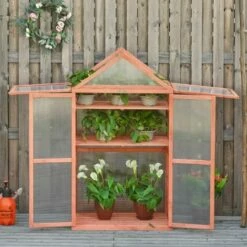 Outsunny 80x47x138cm Wood Cold Frame Greenhouse For Plants PC Board Orange -Outsunny store 32348044 3