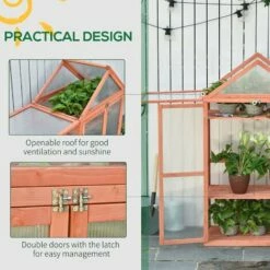 Outsunny 80x47x138cm Wood Cold Frame Greenhouse For Plants PC Board Orange -Outsunny store 32348044 5