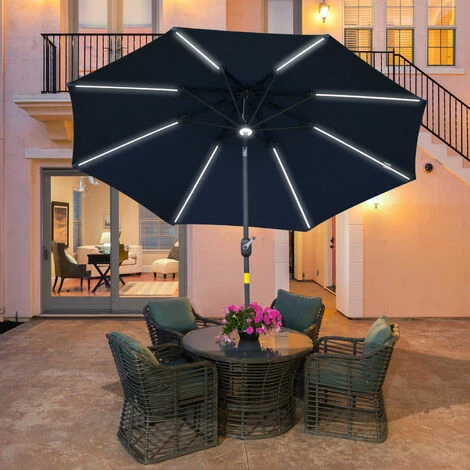 Outsunny 2.7m Garden Parasol Summer Shelter w/ LED Solar Light Crank Tilt Blue Outsunny 2.7m Garden Parasol Summer Shelter W/ LED Solar Light Crank Tilt Blue -Outsunny store 32348049 3