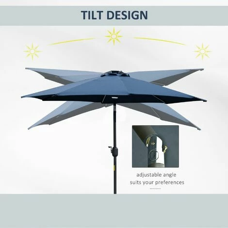 Outsunny 2.7m Garden Parasol Summer Shelter w/ LED Solar Light Crank Tilt Blue Outsunny 2.7m Garden Parasol Summer Shelter W/ LED Solar Light Crank Tilt Blue -Outsunny store 32348049 5