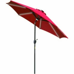 Outsunny 2.7m Garden Parasol Summer Shelter W/ LED Solar Light Crank Tilt Red