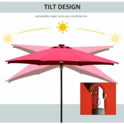Outsunny 2.7m Garden Parasol Summer Shelter W/ LED Solar Light Crank Tilt Red -Outsunny store 32348050 5