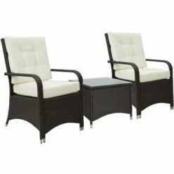 Outsunny Rattan 3PCs Chair Table Bistro Set Patio Set W/ Steel Frame White