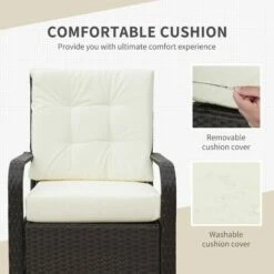 Outsunny Rattan 3PCs Chair Table Bistro Set Patio Set W/ Steel Frame White -Outsunny store 32388011 4