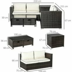 Outsunny 4Pcs Patio Rattan Sofa Garden Furniture Set Table W/ Cushions Brown -Outsunny store 32519453 2