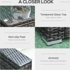 Outsunny 4Pcs Patio Rattan Sofa Garden Furniture Set Table W/ Cushions Brown -Outsunny store 32519453 4