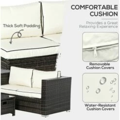 Outsunny 4Pcs Patio Rattan Sofa Garden Furniture Set Table W/ Cushions Brown -Outsunny store 32519453 5