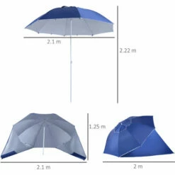Outsunny Beach Umbrella Sun Shelter 2 In 1 Umbrella UV Protection Steel Blue -Outsunny store 3259303 2