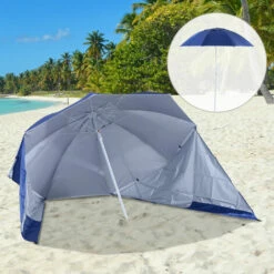 Outsunny Beach Umbrella Sun Shelter 2 In 1 Umbrella UV Protection Steel Blue -Outsunny store 3259303 3